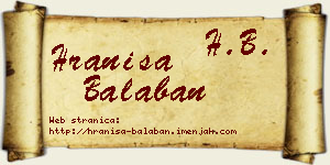 Hraniša Balaban vizit kartica